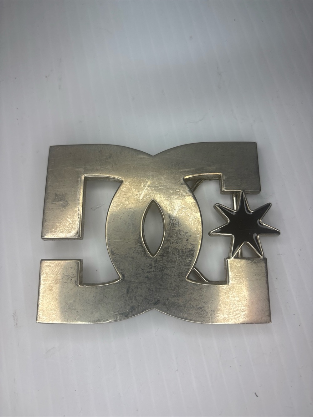DC Silver Interlocking Logo Belt Buckle with Star Accent